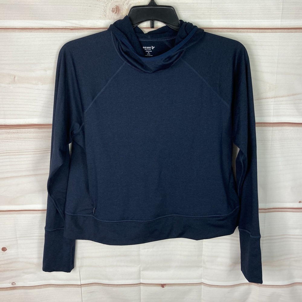 Old Navy Active Top Womens XL Blue Cozecore Hooded Long Sleeve Zip Pocket Go Dry
